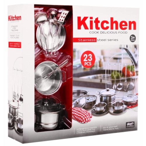 Zestaw Kuchenny 23el. Metalowe Garnki Rękawica Fartuch Kucharski 555-BX009